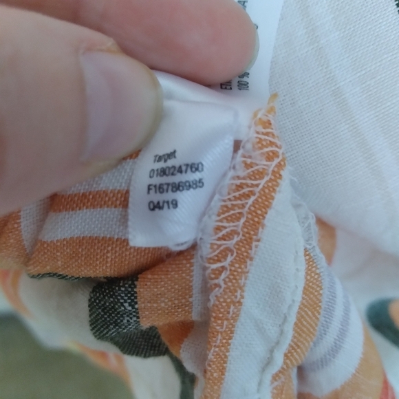 A New Day Orange and Green Striped Short Sleeve Linen Blend Blouse Size XS - Picture 6 of 7
